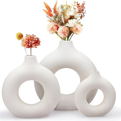 SET DE 3 FLOREROS CIRCULARES DE CERAMICA ARENADA